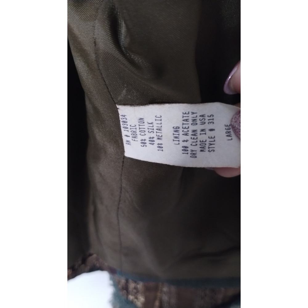 Vintage Town & Travel Denim Metallic Silk Blend Patchwork Jacket Women Sz Large - Picture 4 of 14
